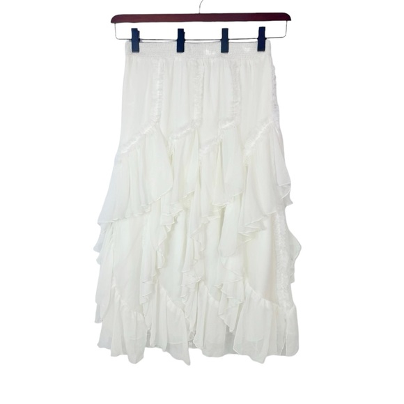 Anthropologie Kavita Bhartia Ruffle Ivory Maxi Skirt Large - Picture 4 of 11